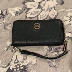 Michael Kors Black Leather Wristlet/wallet